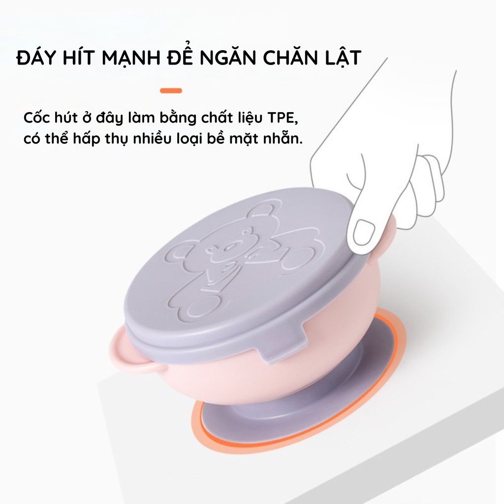 Chén/Bát Ăn Dặm Đế Hít Chống Đổ Ấm Baby Lõi Inox An Toàn Tiện Lợi Cho Bé Ấm Gift Decor