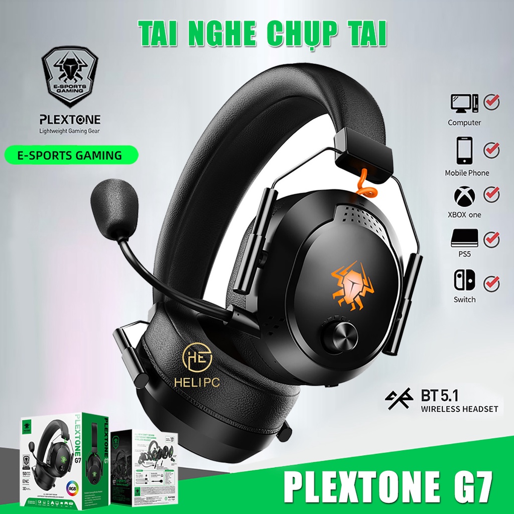 Tai nghe chụp tai bluetooth PLEXTONE G7 chống ồn esport - Headphone gaming không dây có mic gaming độ trễ thấp 45ms