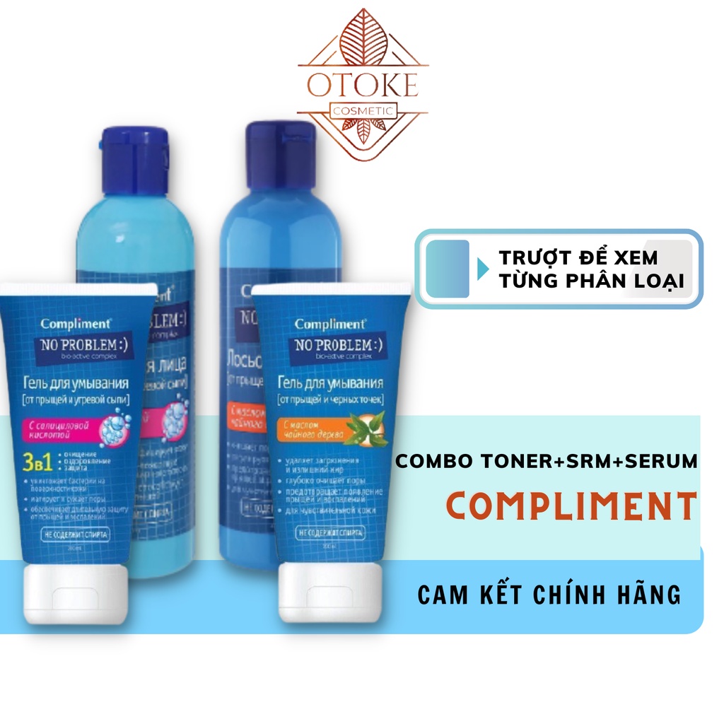 Combo sữa rửa mặt + toner Compliment No Problem giảm viêm, mụn tea tree 200ml - 200ml