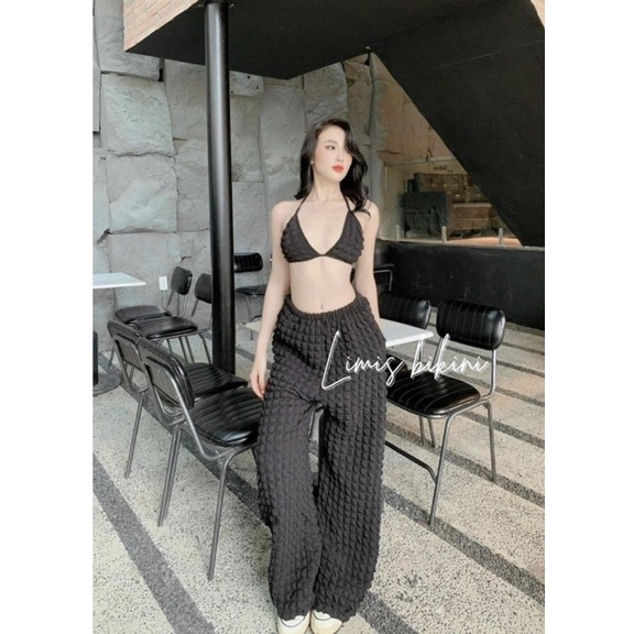 ( HÀNG SẴN) Set Bikini áo bra + quần suông ống rộng đi biển sexy siêu hot trend | BigBuy360 - bigbuy360.vn