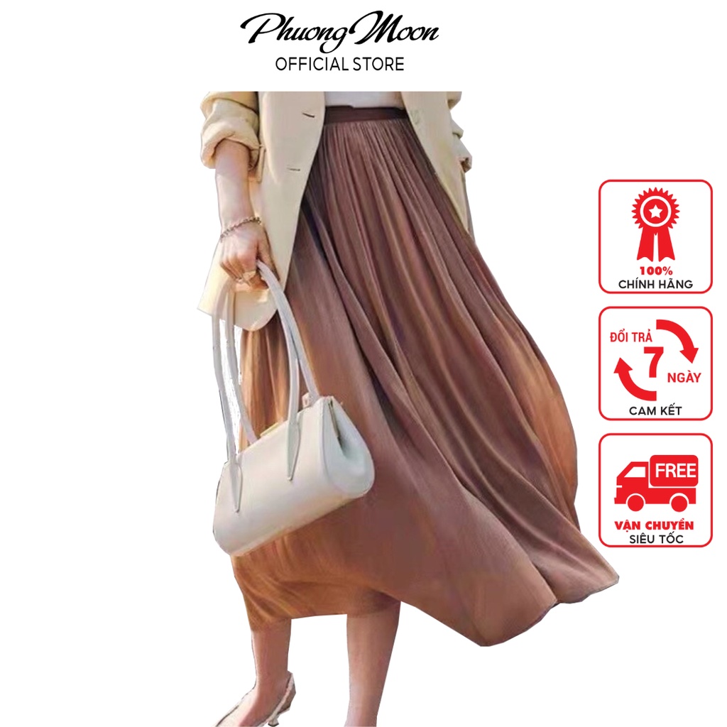 Chân váy dài PHUONGMOON, chất liệu tơ lụa mềm mại kiểu dáng tiểu thư