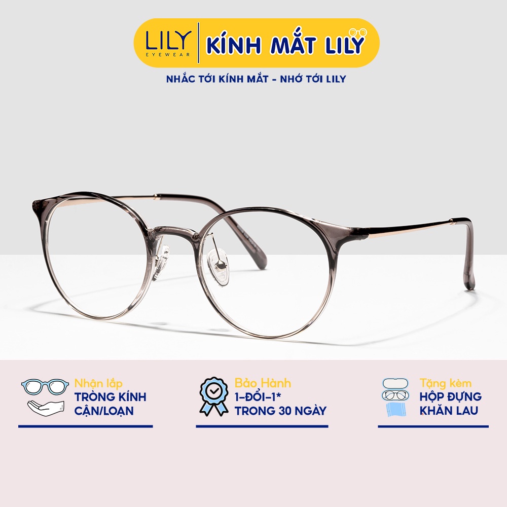 Gọng kính tròn nữ LILYEYEWEAR mắt giả cận thanh mảnh màu sắc thời trang 90038