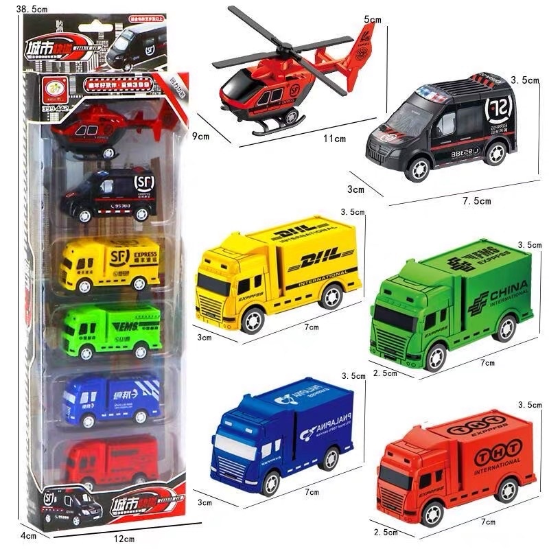 Đồ chơi bộ hộp sét 6 món ô tô máy bay chạy cót xịn xò cho bé