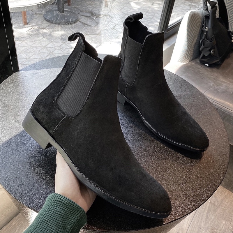 Giày nam chelsea boot da bò thật cao cổ TEFOSS HT350 ver.1 size 38-44-Da lộn mũi nhọn sang trọng,đế khâu