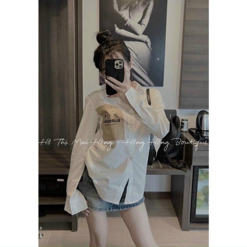 Sơ Mi Trắng BB,R Dáng Rộng Cổ Bẻ Thêu Ngực - Sơ Mi nam Nữ Unisex Dài Tay Đi Học