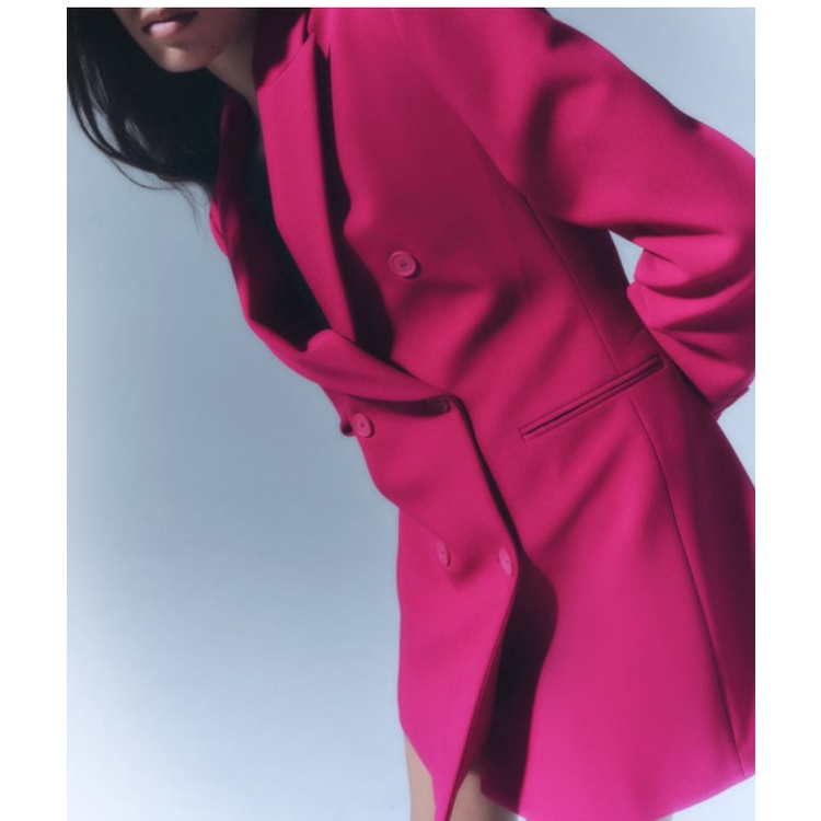 Made in Morocco - Áo Zara blazer hai hàng khuy màu hoa mười giờ hồng AVT9HHKG75N10