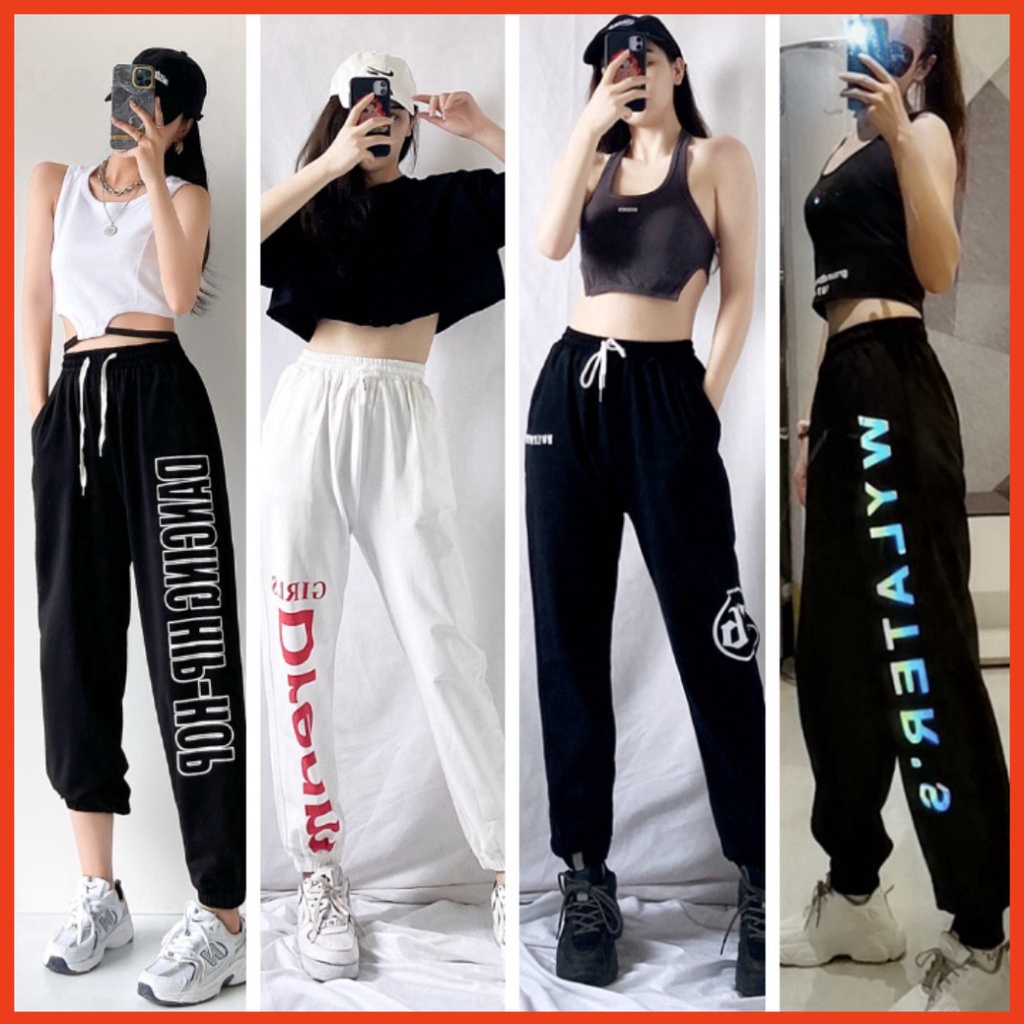 Quần jogger nữ nam dài có dây rút vải nỉ da cá thun form ống rộng bo chun sabistores1