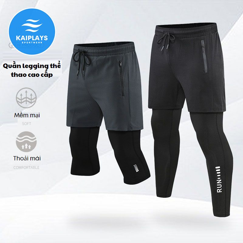 Quần bóng rổ, đá bóng, chạy bộ, tập gym, bóng chuyền nam quần short đùi legging 2 lớp thể thao cao cấp KAIPLAYS KP039-2