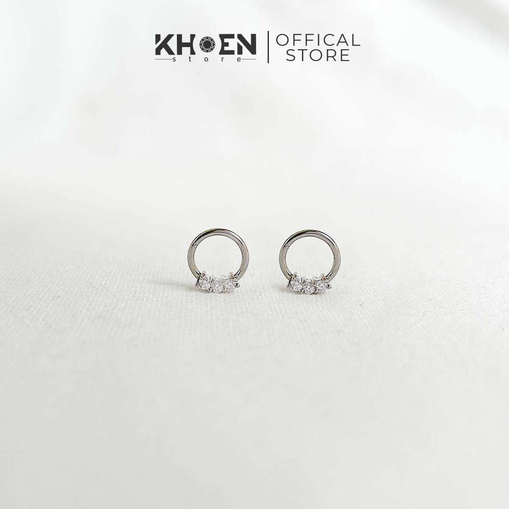 (1 Chiếc) Khuyên Tròn 3 hạt đá - Titan - Khoen Store