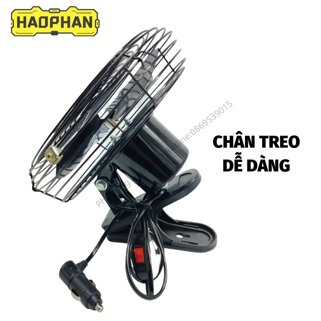 Quạt ô tô 12V, 24V, quạt treo cabin ô tô, xe tải lồng sắt cánh sắt mô tơ lõi đồng, có thể cắm tẩu trực tiếp ô tô, xe tải