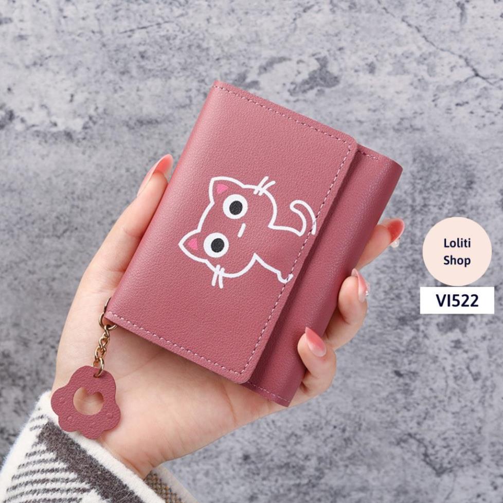 Ví nữ, ví nữ gập Hàn Quốc in hình mèo nhỏ dễ thương tiện dụng, thời trang LOLITI VI522