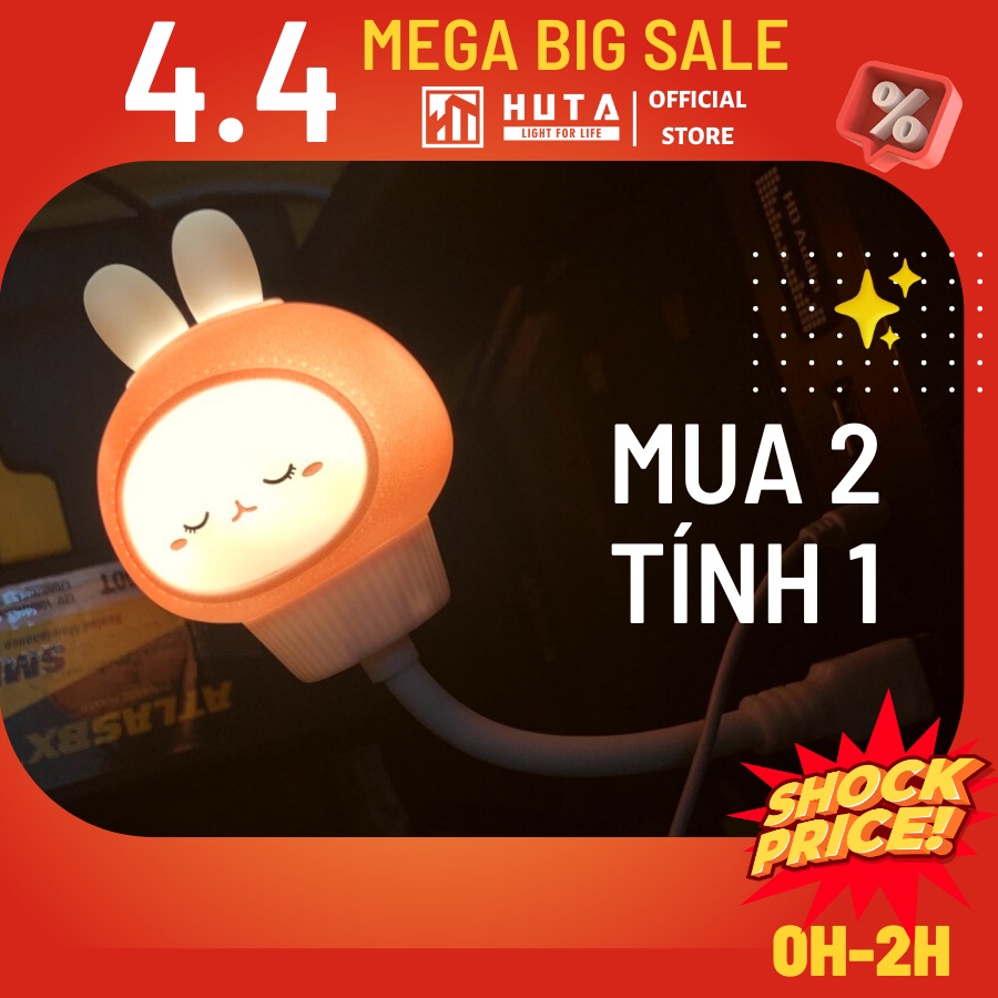 Đèn Ngủ Mini Cho Bé Huta Light For Life Hình Thú THO01 Chú Thỏ Cute, Đầu Cắm USB, Uốn Dẻo Tiện Lợi, Decor Phòng Ngủ