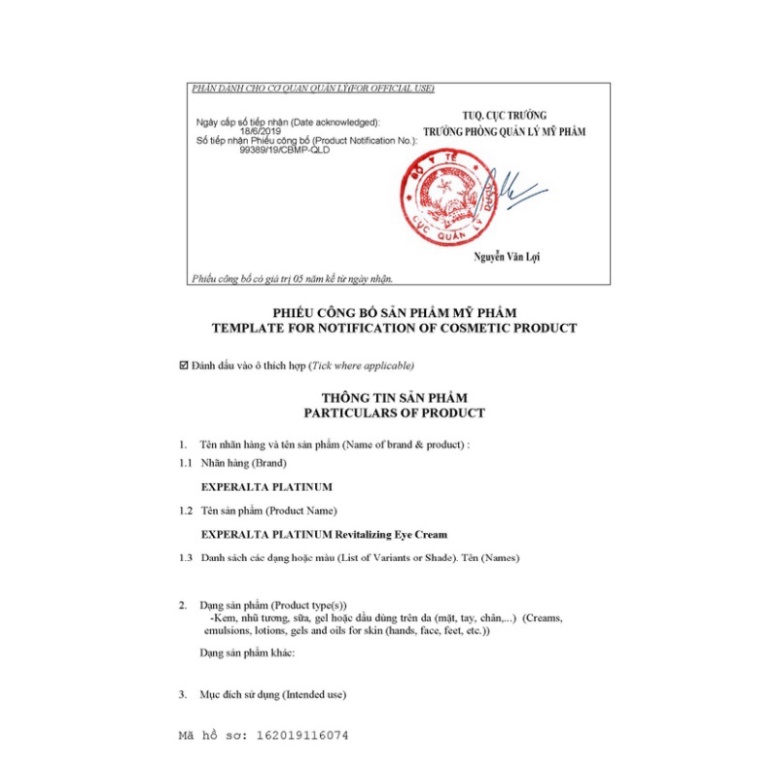 Kem mắt EXPERALTA PLATINUM Firming Eye Cream with Plant Peptides 15ml