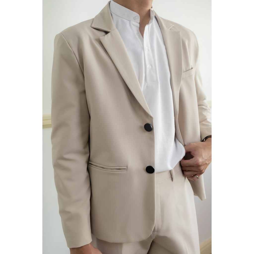 Áo vest blazer nam VÂU màu kem basic áo khoác công sở trẻ trung dài tay 1 lớp và 2 lớp phong cách Hàn Quốc | BigBuy360 - bigbuy360.vn