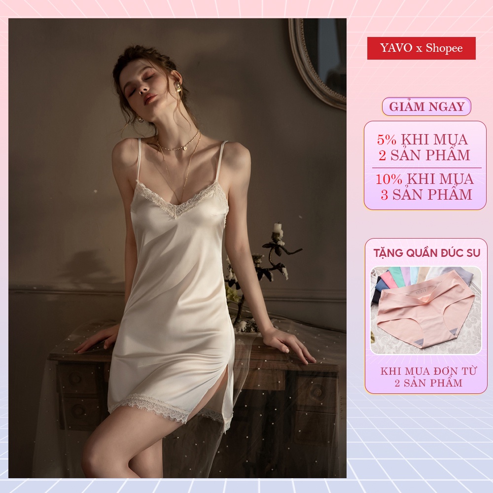 [FREESHIP] Đầm ngủ, váy ngủ lụa, chất liệu lụa hàn cao cấp phối ren mềm, có  tăng đơ điều chỉnh mã Vn45 | BigBuy360 - bigbuy360.vn
