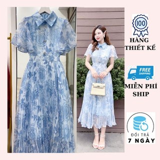 Đầm hoa tiểu thư dáng maxi màu nhẹ nhàng - Váy sơ mi voan hoa cao cấp xếp ly chân váy tỉ mỉ lên dáng chuẩn - HOMI SHOP