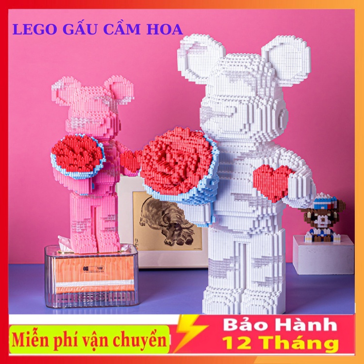 le.go Gấu Bearbrick cỡ lớn ôm hoa ôm bó hoa 35cm xếp hình Đồ chơi lắp ráp mô hình bear brick nano 3D dễ thương