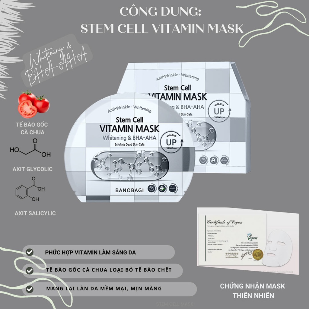 Mặt Nạ Banobagi Vital Genic Jelly Mask / Stem Cell Vitamin Mask / Super Collagen Mask BNBG 30g