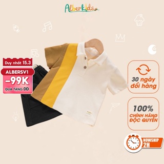 Sét đồ bộ bé trai Alberkids ao Polo phối 3 màu quần đùi màu đen cho trẻ em