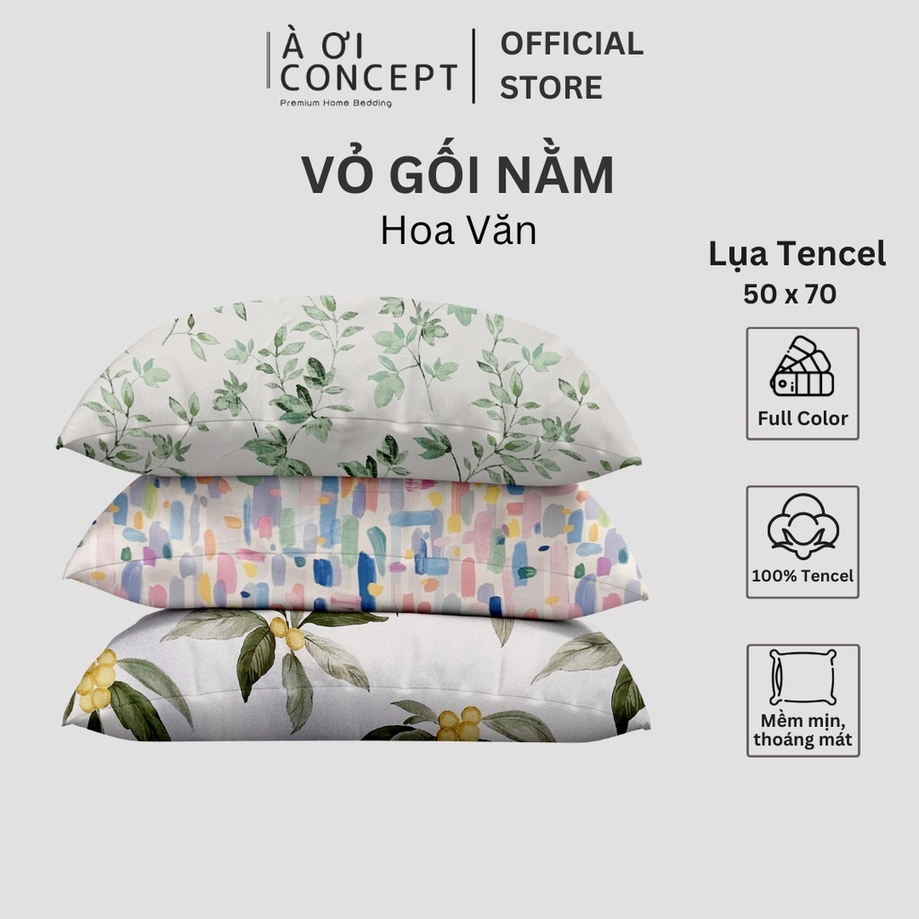 Vỏ Gối Nằm Lụa Tencel 60s Cao Cấp À Ơi Concept Hoa Văn Size 50x70 cm