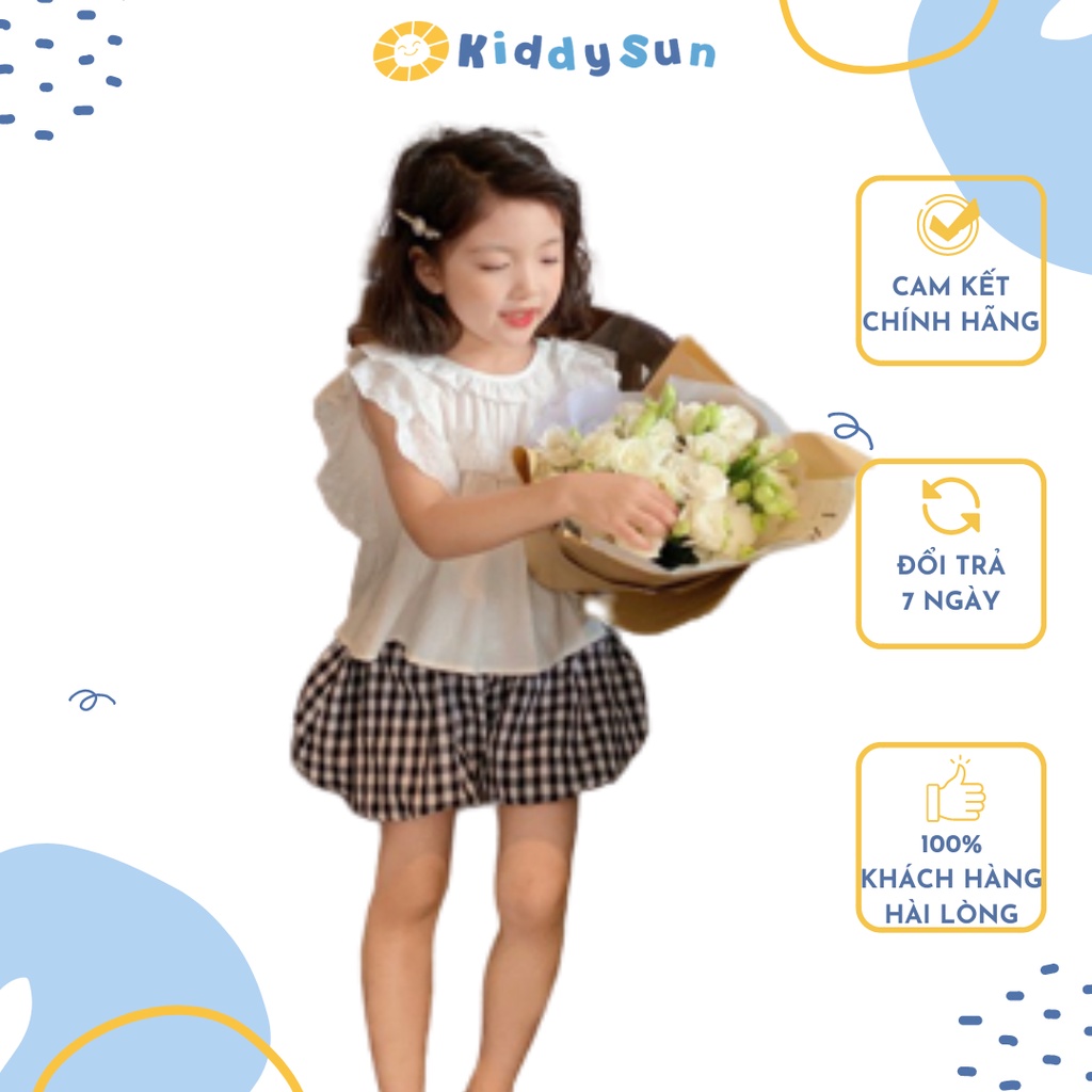 Set bộ bé gái Kiddysun áo tay bèo và quần giả váy caro điệu đà mềm mại dành cho bé 2,3,4,5,6,7,8,9,1