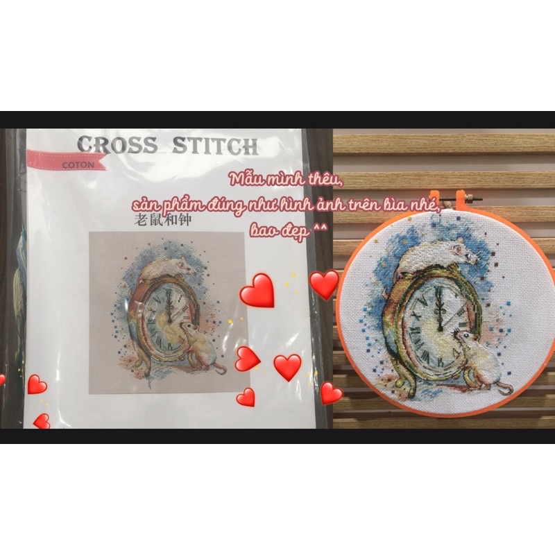 Tranh thêu chữ thập không in gia đình sóc