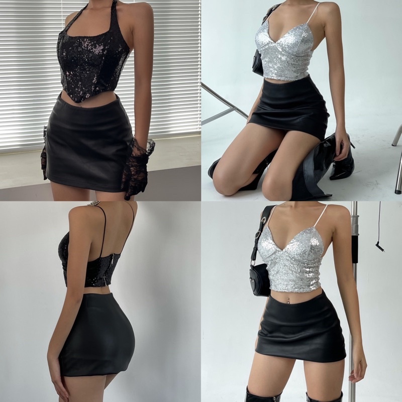 Nomi | Váy Da Ngắn Ôm Body Sexy Chân Váy Da Trơn Dáng Chữ A Thiết Kế La Perbra