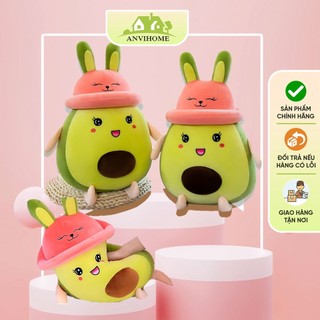 Gấu bông quả bơ đội mũ thỏ hồng siêu mềm mịn anvihome