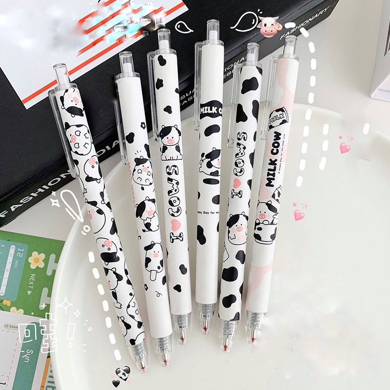 Bút bi bấm hình ếch, bò sữa, dâu
