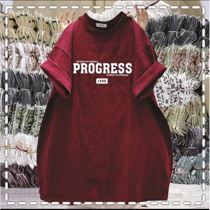 Áo Thun Châu Loại 1 Nam Nữ Tay Lỡ Form Rộng Hàng In Chữ PROGRESS