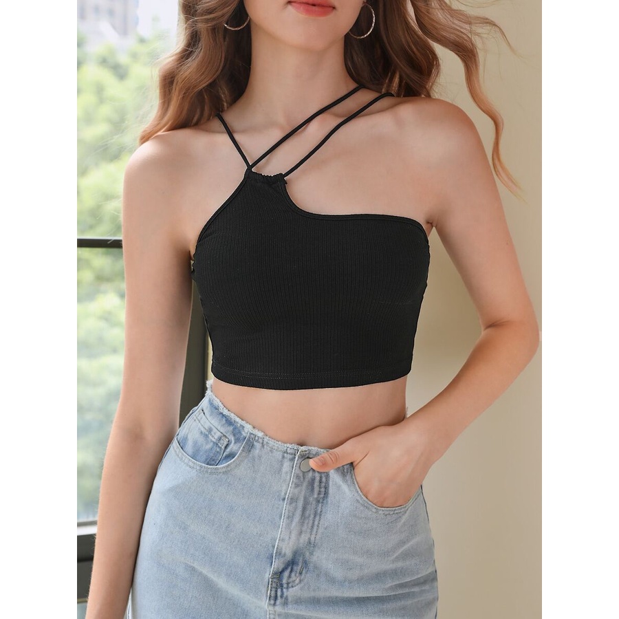 Áo croptop nữ hai dây JUNE.SG co giãn Áo croptop nữ body hai dây D015