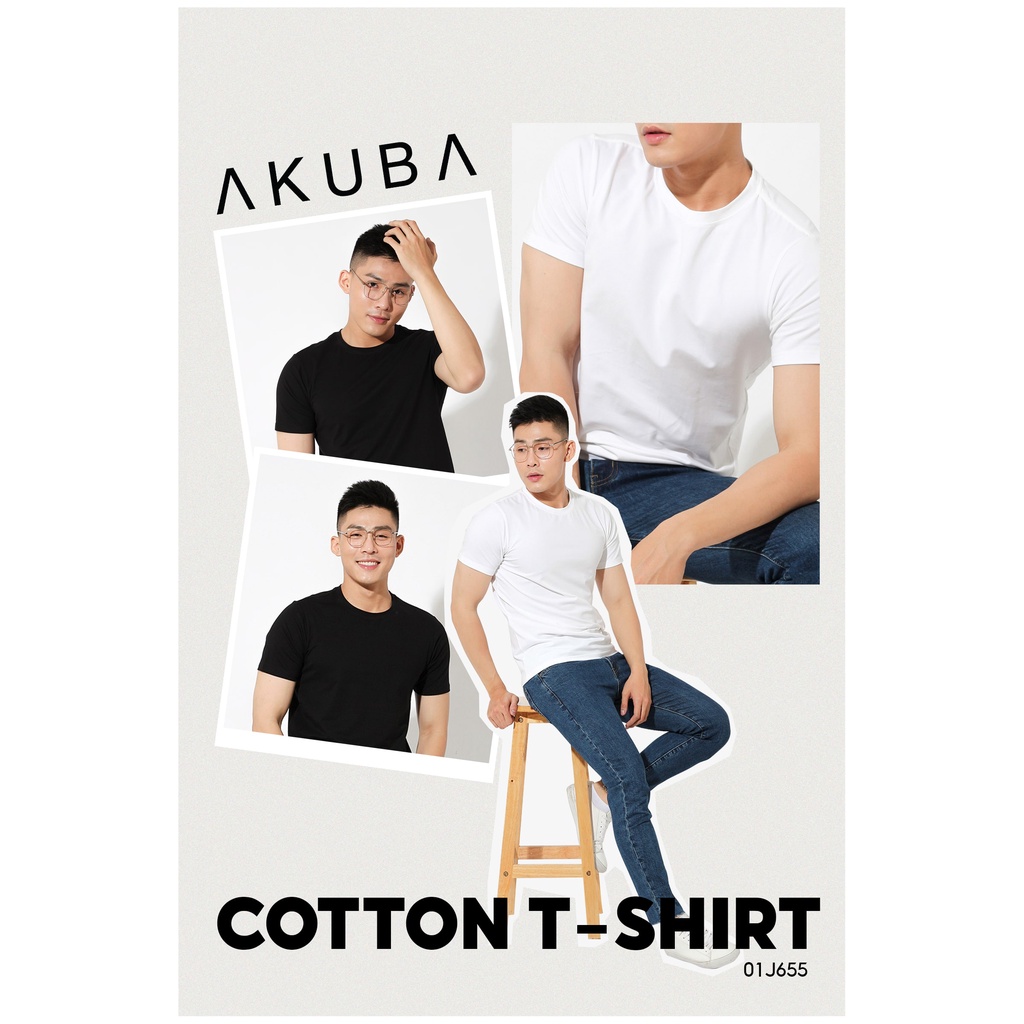 Áo thun nam trơn cotton 4 chiều AKUBA form slimfit basic tay ngắn, vải mịn, thấm hút mồ hôi tốt 01J655