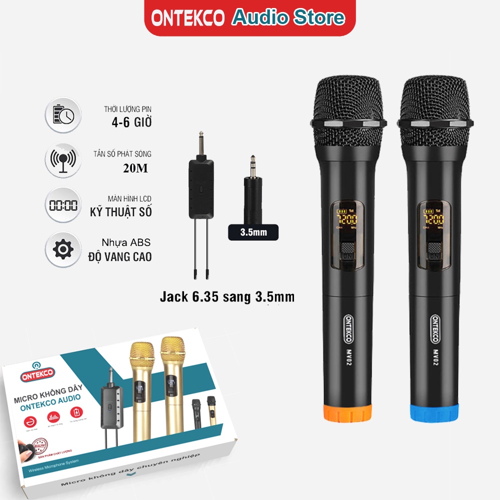Mic không dây karaoke ONTEKCO MV02. Chống hú. hát vang. Chuyên dùng cho âm ly loa kéo. Bảo Hành 12 tháng