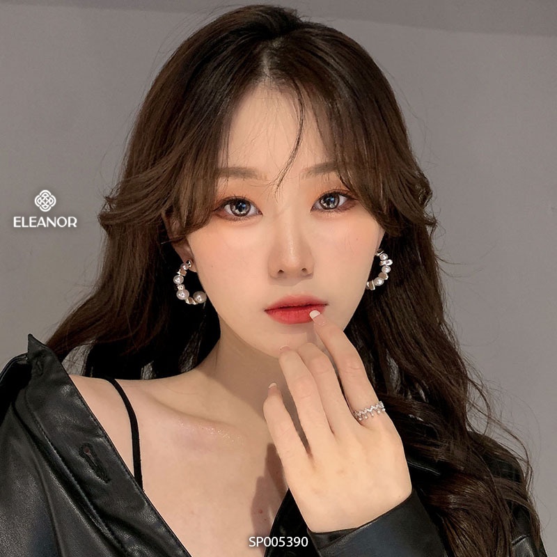 Bông tai nữ chuôi bạc 925 Eleanor Accessories hình chữ C đính ngọc trai nhân tạo thanh lịch phụ kiện trang sức 5390