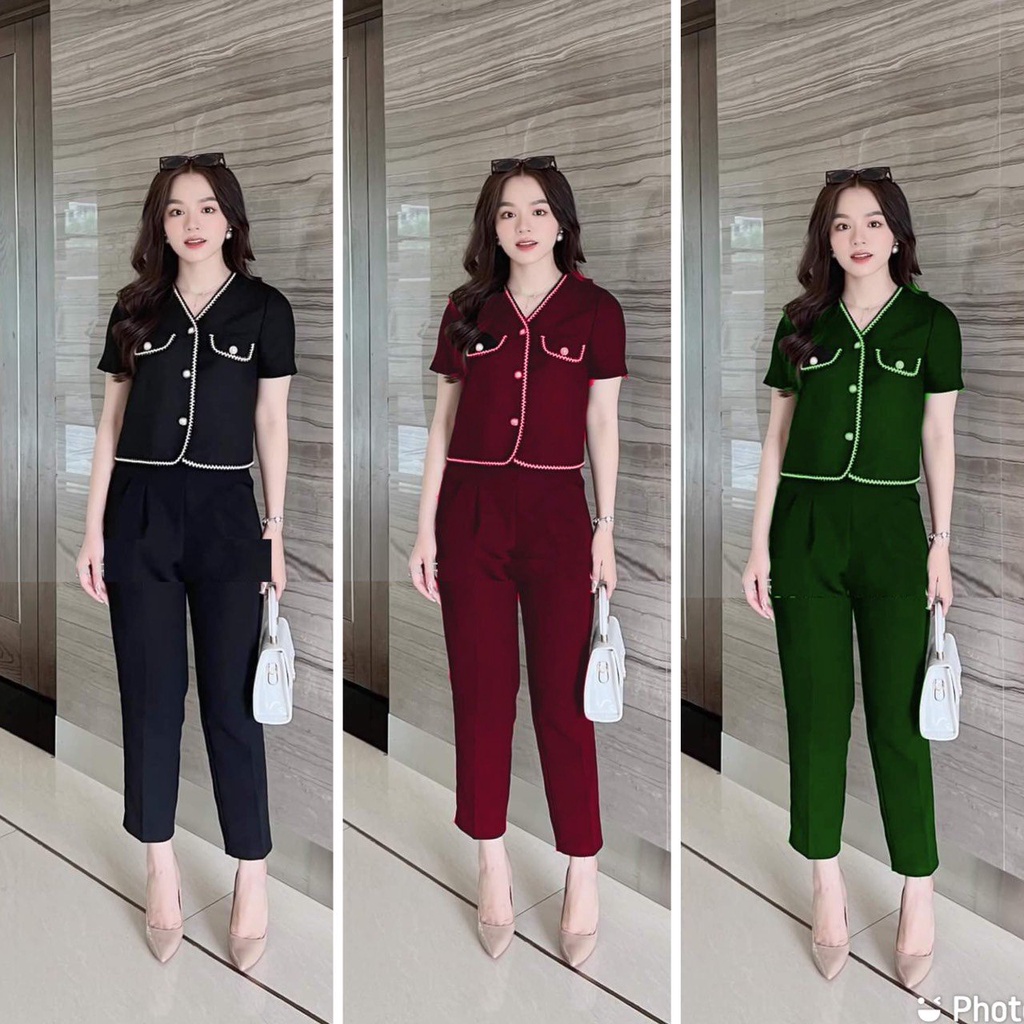 SÉT ĐỒ BỘ THỜI TRANG MẶC NHÀ ĐI CHƠI ĐÍNH NÚT KÈM REN FUL SIZE 75KG