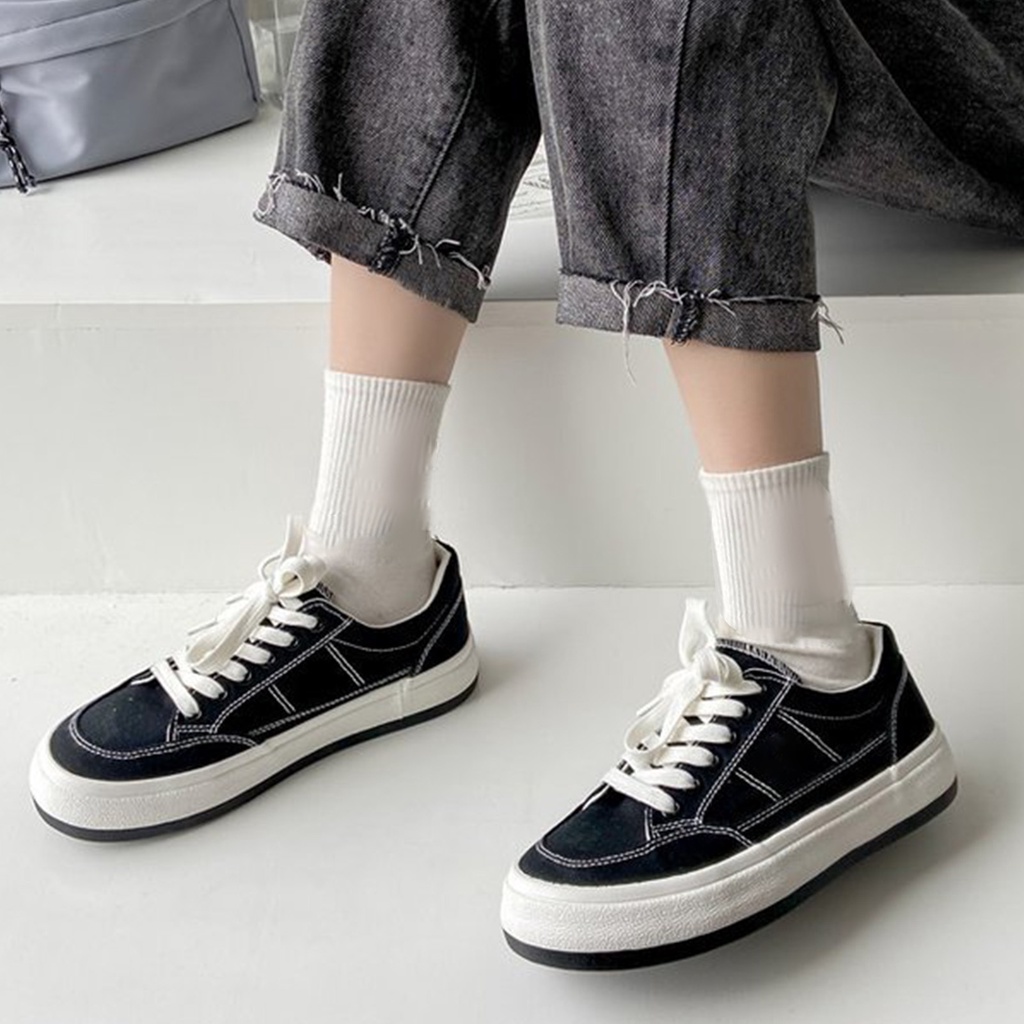 ❤ Giày vải canvas mũi tròn thắt dây thoáng khí thoải mái trẻ trung sành điệu