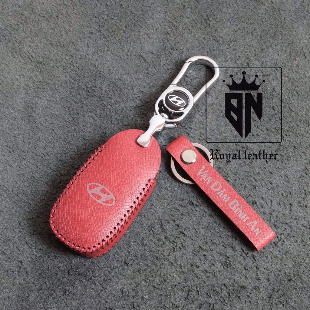 Bao da móc khoá bọc ốp chìa khoá xe ô tô Hyundai Accent 2021 2023, Elantra 2023 4 nút bấm da thật