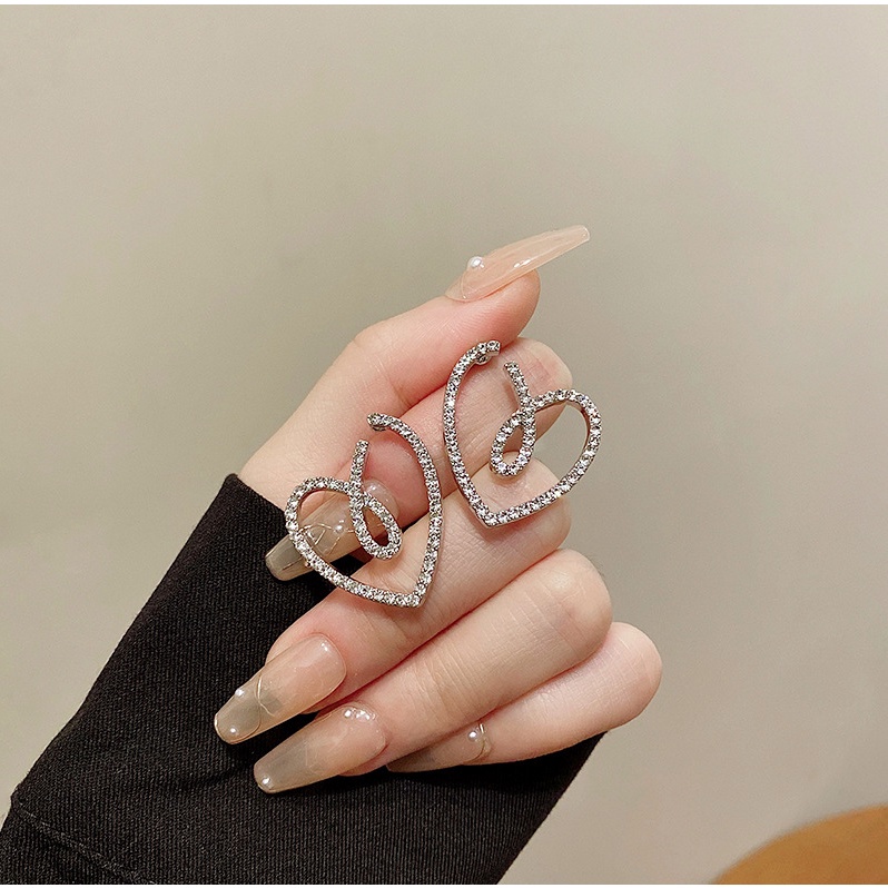 Bông tai nữ hoa tai kim bạc trái tim đính đá lấp lánh phong cách cá tính