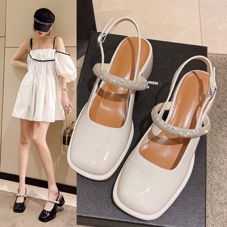 Giày búp bê cao gót một từ với gót dày quá giang cổ tích thiết kế phong cách cổ tích thích hợp Giày cao gót Baotou