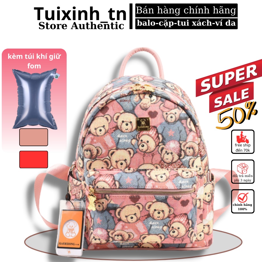 Balo hoạ tiết gấu dâu size 35. hàng cao cấp