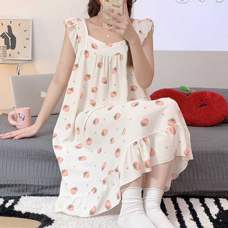 HÀNG SẴN_CÓ BIGSIZE_ Đầm Ngủ Hai Dây Cotton Lanh Cánh Tiên Hè 2023 MOEN21 | BigBuy360 - bigbuy360.vn