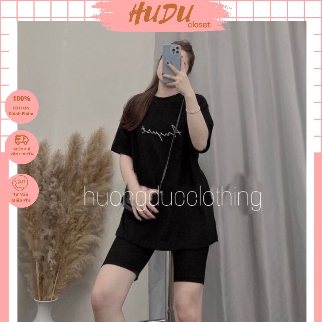 Sét Áo Phông 3158 Cotton Khô + Quần Legging Lửng Dáng Ôm , Sét Bộ Áo Thun Chữ Ký