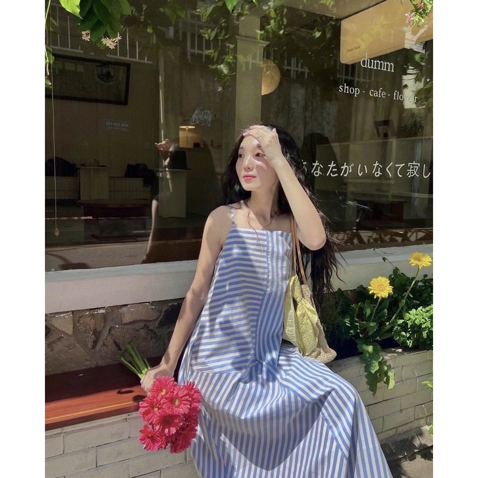 ĐẦM MAXI SỌC CỔ YẾM (KÈM VIDEO HÌNH THẬT)