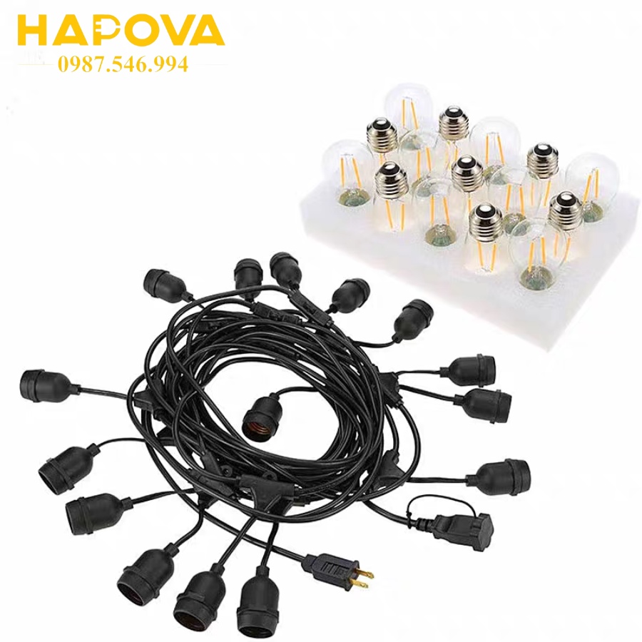 Dây đèn thả ngoài trời 10 mét 20 đui HAPOVA ORALIE 6515