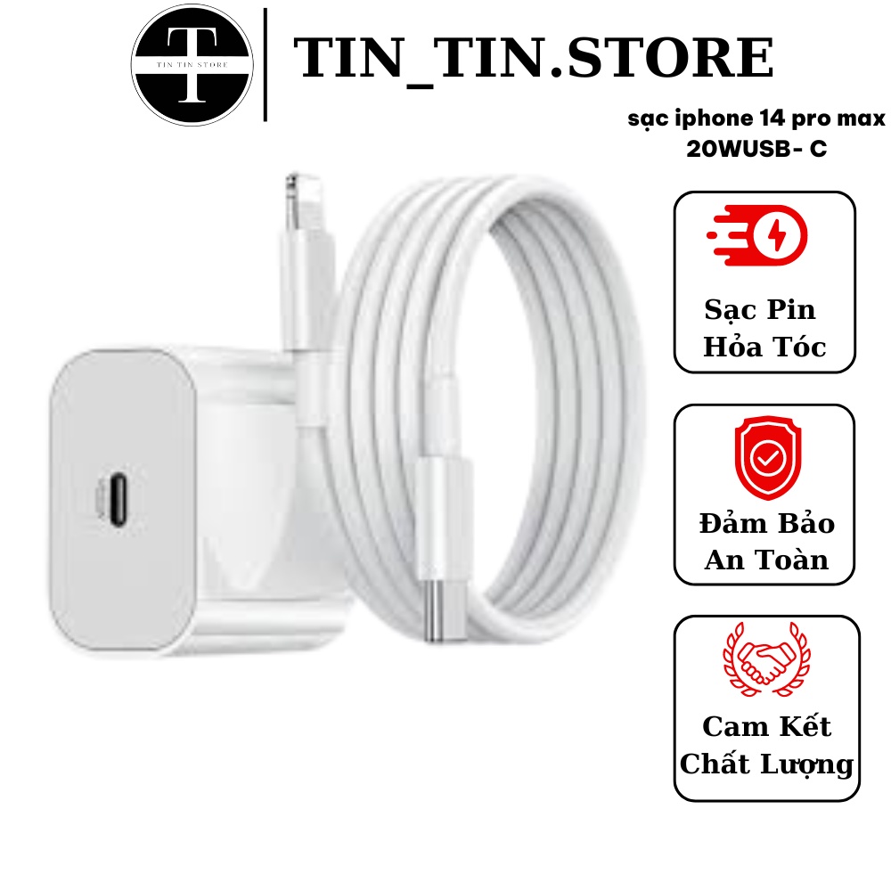 Bộ Củ Cáp Sạc Nhanh 20W sạc ổn định an toàn cho điện thoại ip 6 đến 14 pro max