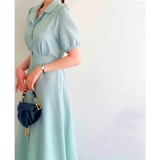Đầm sơ mi basic tay bo cột eo màu trắng mint xanh biển