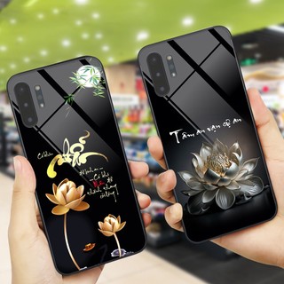 Ốp lưng kính samsung note 10 plus in hình 3d nhẫn-lộc-hoa sen-cha mẹ