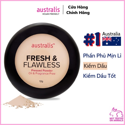 Phấn Phủ Trang Điểm Mịn Màng, Kiềm Dầu Tốt, Giành Cho Cả Da Nhạy Cảm Sẵn Mút- Australis Fresh & Flawless Pressed Powder