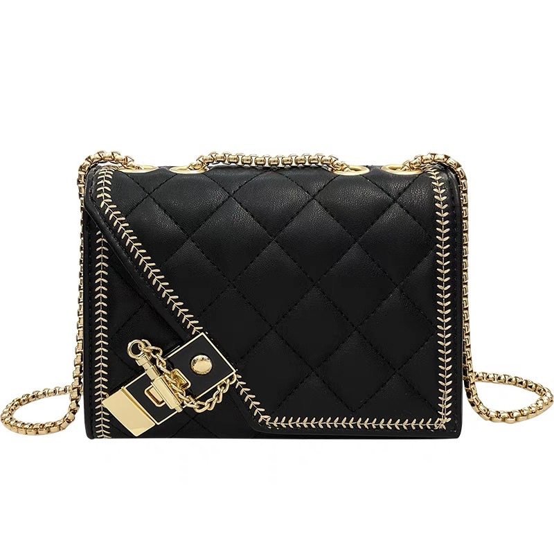 Túi đeo vai Túi đeo chéo khoá HÌNH THOI Chần Trám Dây đeo xích tròn