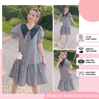 Đầm Caro Babydoll, đầm caro cổ sen, váy kẻ, váy caro đuôi cá xinh xắn